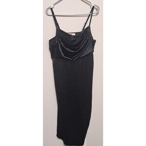 Madden NYC Women's XXL Black Satin Slip Dress Cowl Neck Bodycon Midi Strappy